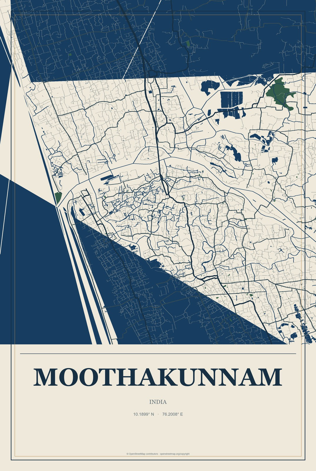 Moothakunnam, India City Map Aluminum Sign in Coastal Cutout style