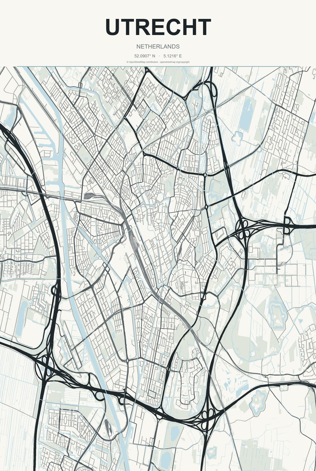 Utrecht, Netherlands City Map Aluminum Sign in Headline Atlas style