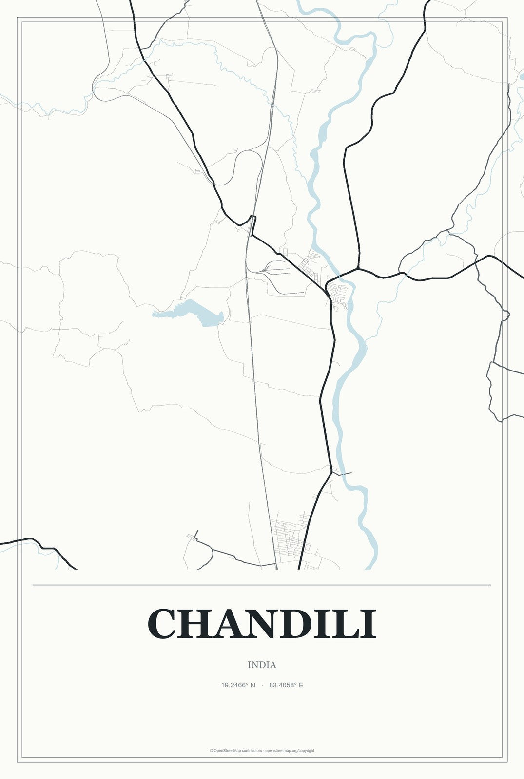 Chandili, India City Map Aluminum Sign in Gallery Air style