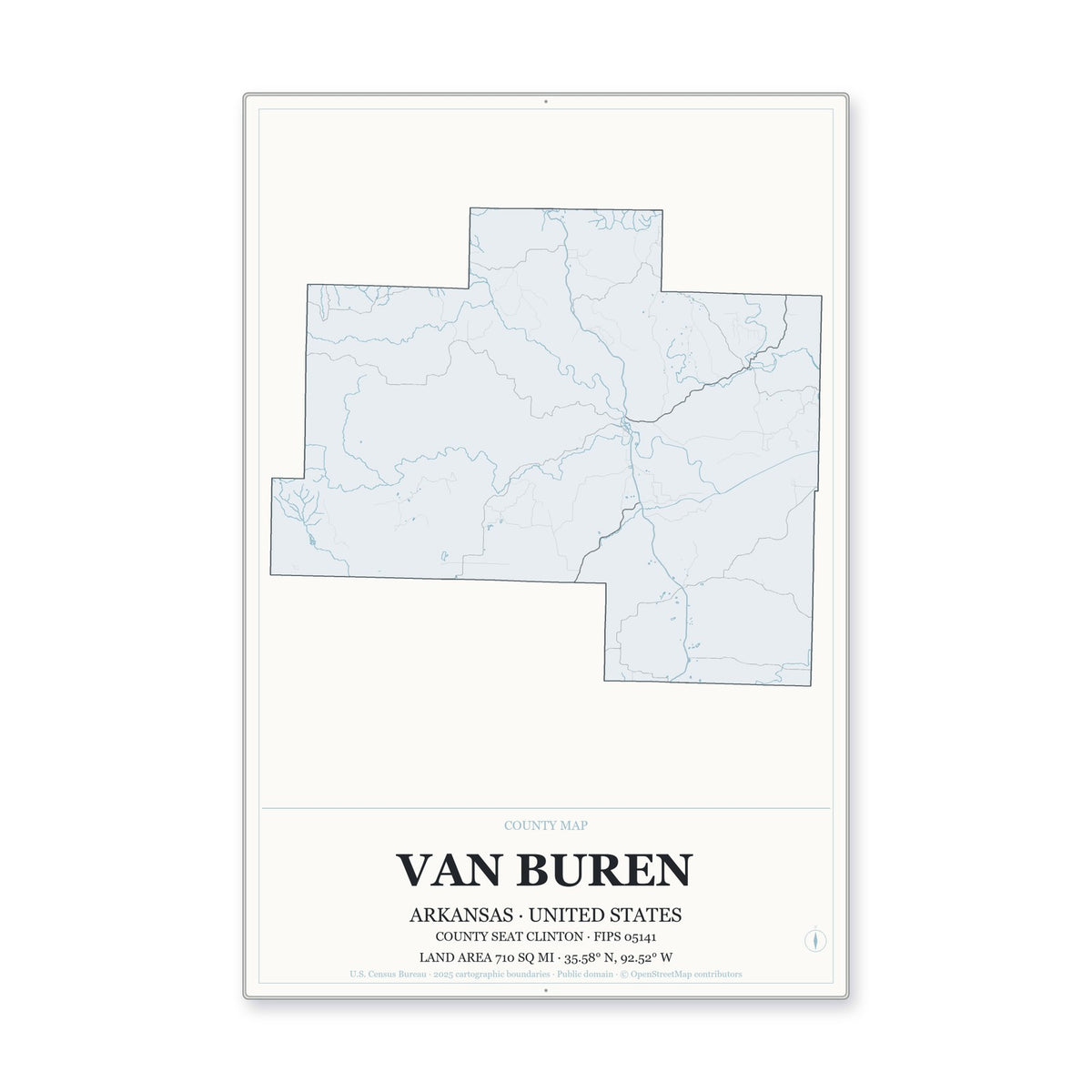 Van Buren County, Arkansas Map Aluminum Sign in Gallery Air style