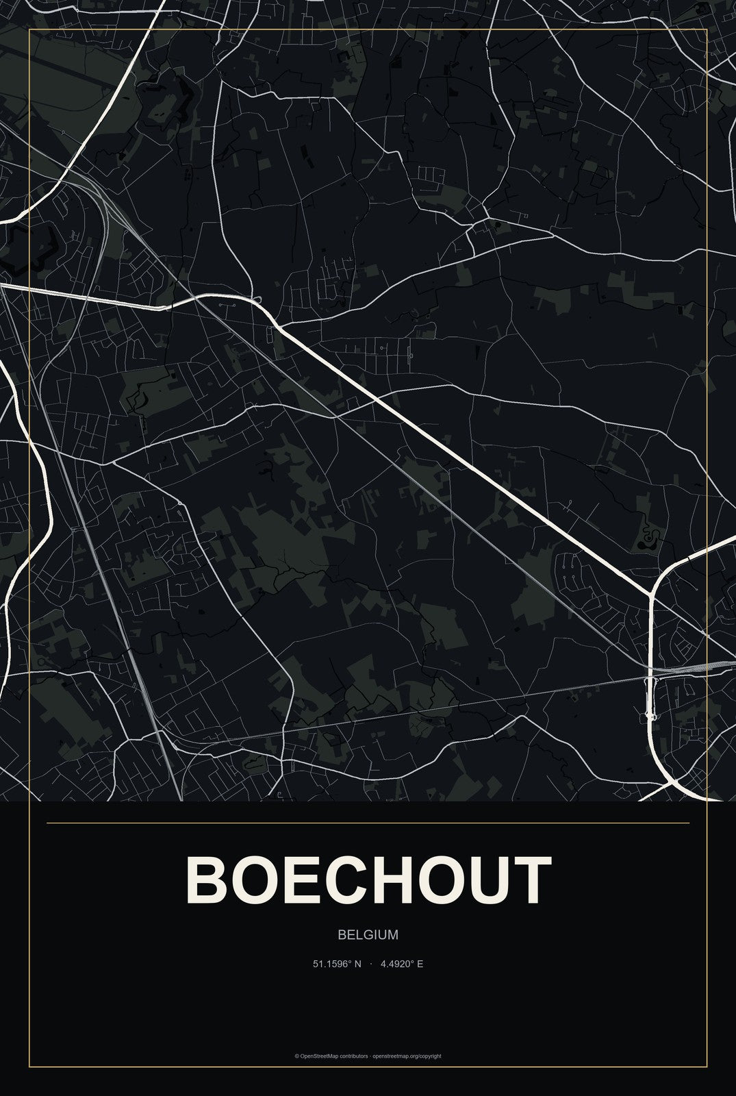 Boechout, Belgium City Map Aluminum Sign in Metropolitan Noir style