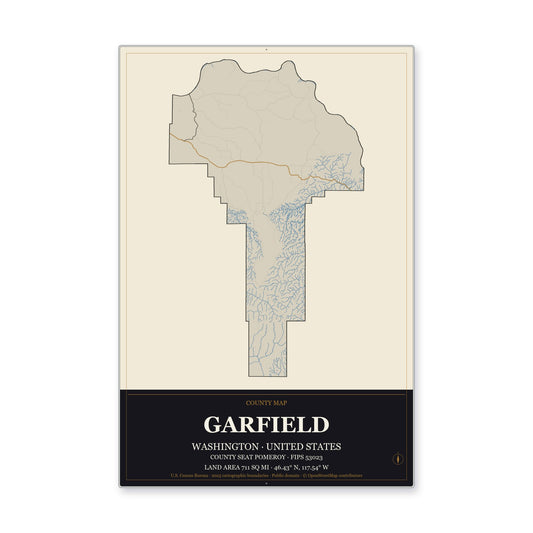 Garfield County, Washington Map Aluminum Sign in Museum Plaque style