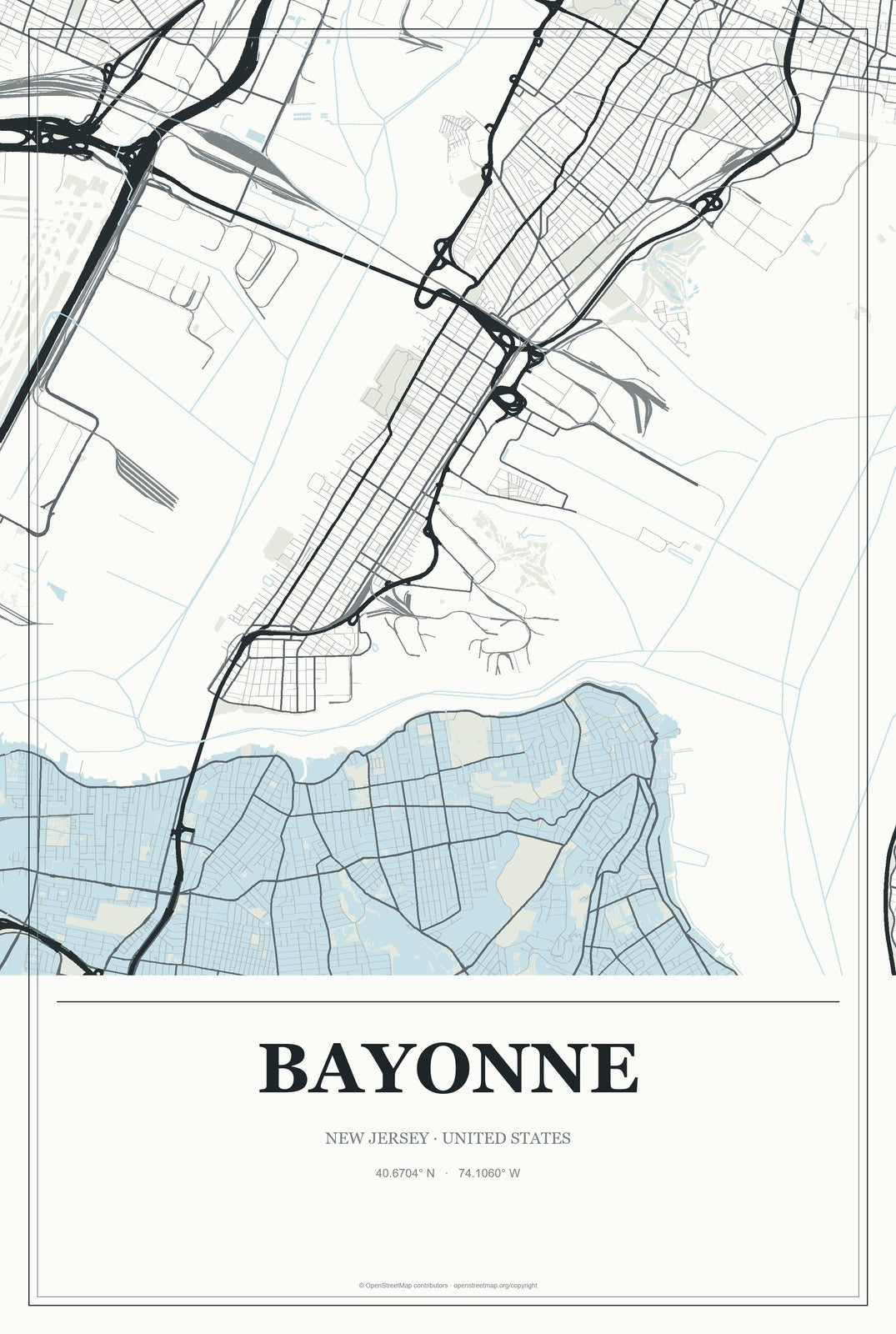 Bayonne, New Jersey City Map Aluminum Sign in Gallery Air style