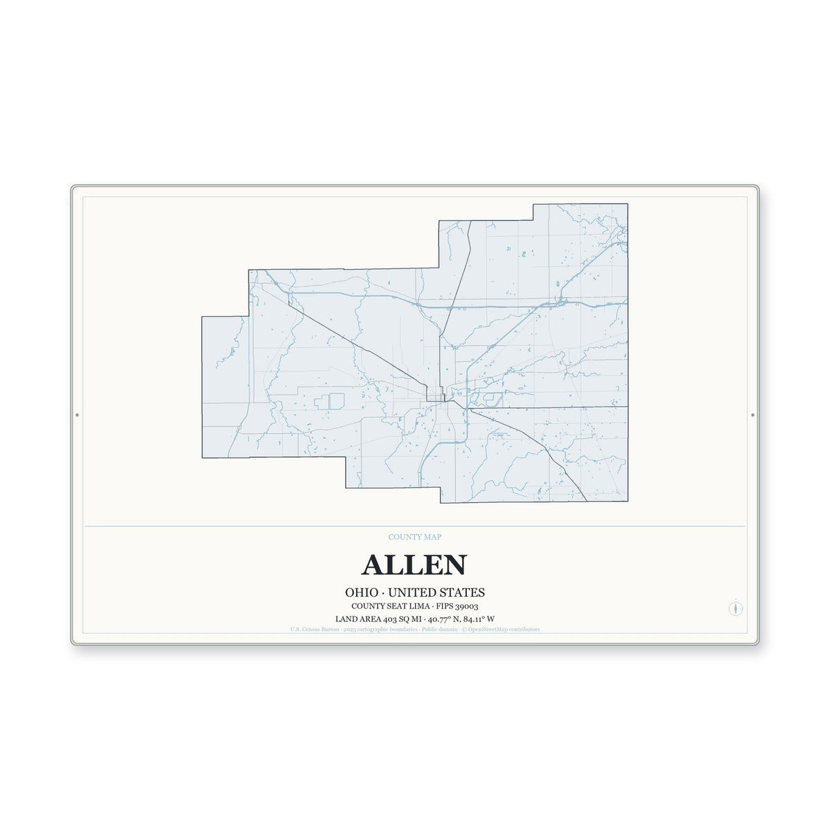 Allen County, Ohio Map Aluminum Sign in Gallery Air style