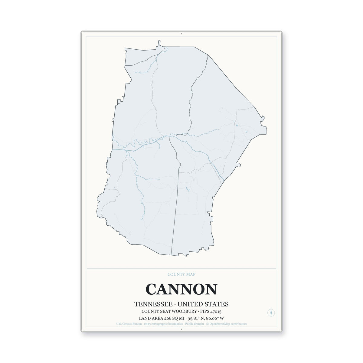 Cannon County, Tennessee Map Aluminum Sign in Gallery Air style