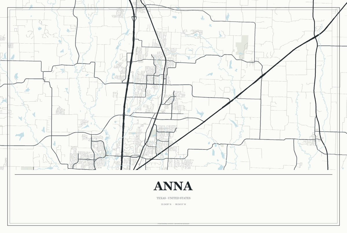 Anna, Texas City Map Aluminum Sign in Gallery Air style