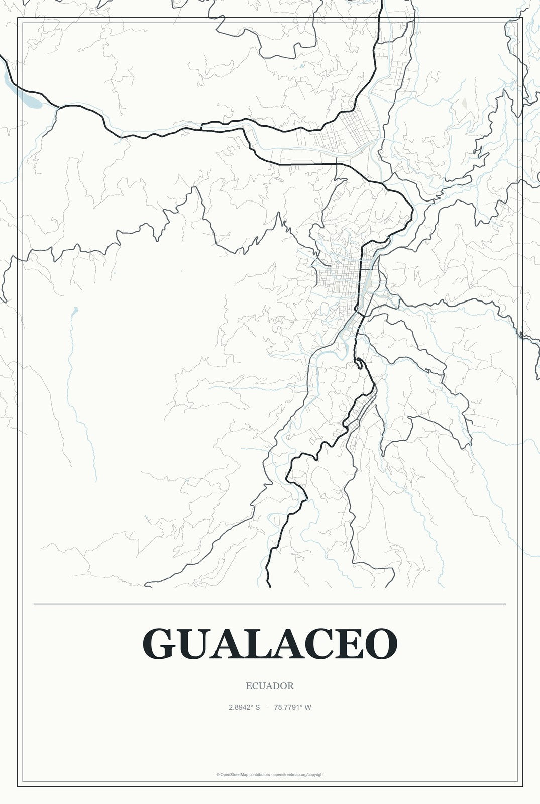 Gualaceo, Ecuador City Map Aluminum Sign in Gallery Air style
