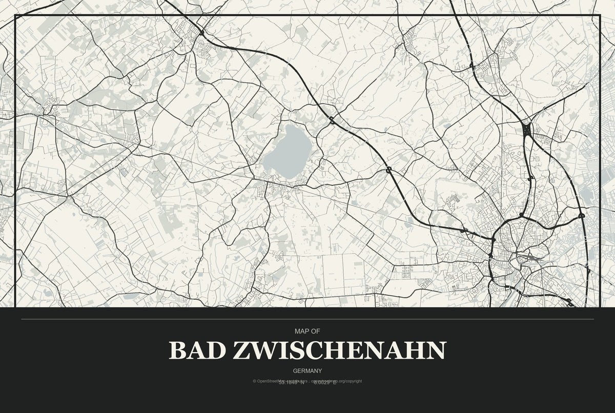 Bad Zwischenahn, Germany City Map Aluminum Sign in Museum Plaque style