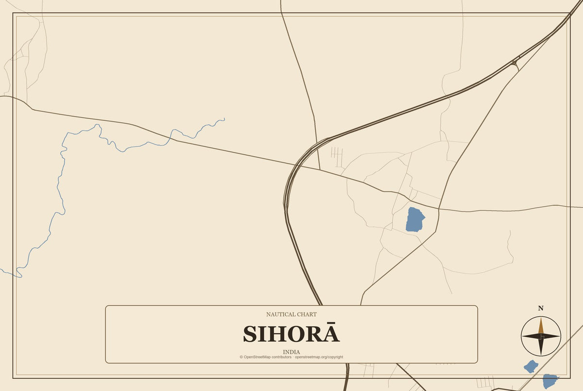 Sihorā, India City Map Aluminum Sign in Heritage Nautical style