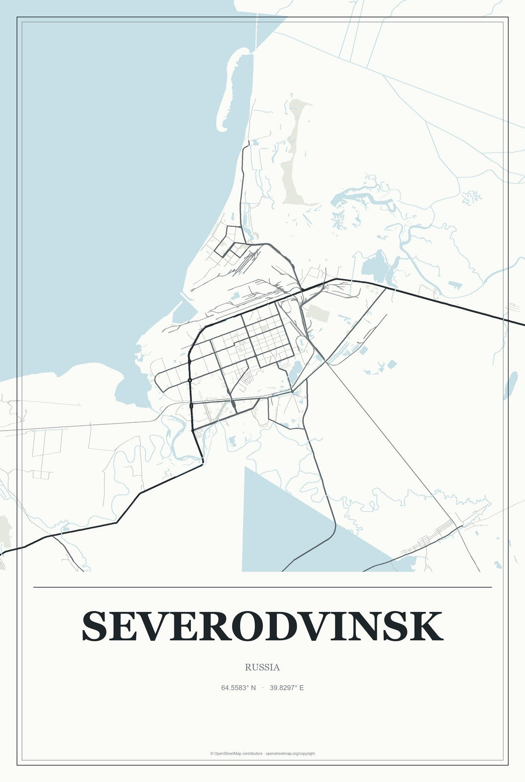 Severodvinsk, Russia City Map Aluminum Sign in Gallery Air style