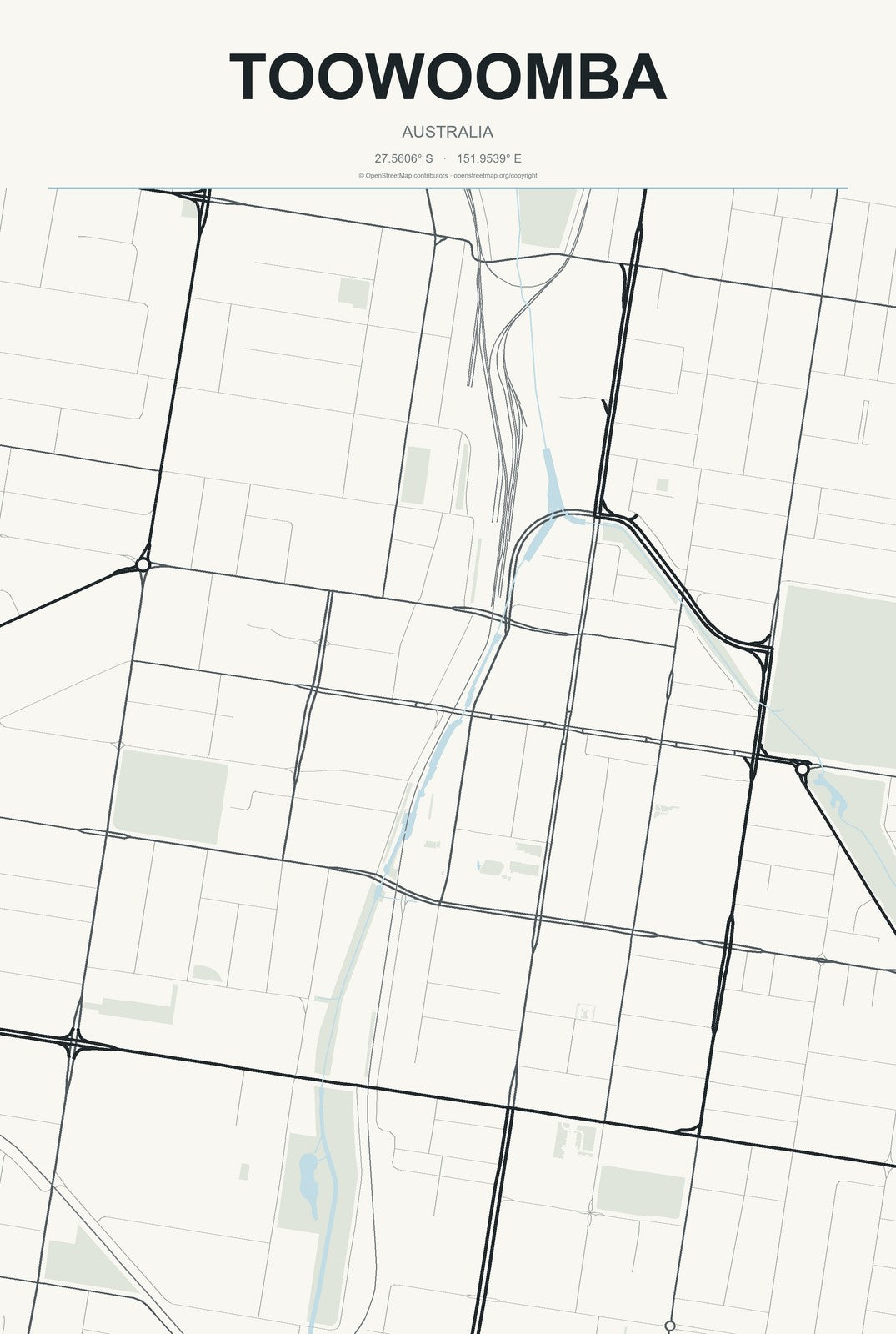 Toowoomba, Australia City Map Aluminum Sign in Headline Atlas style