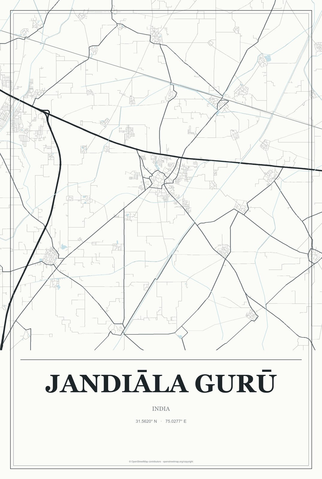 Jandiāla Gurū, India City Map Aluminum Sign in Gallery Air style