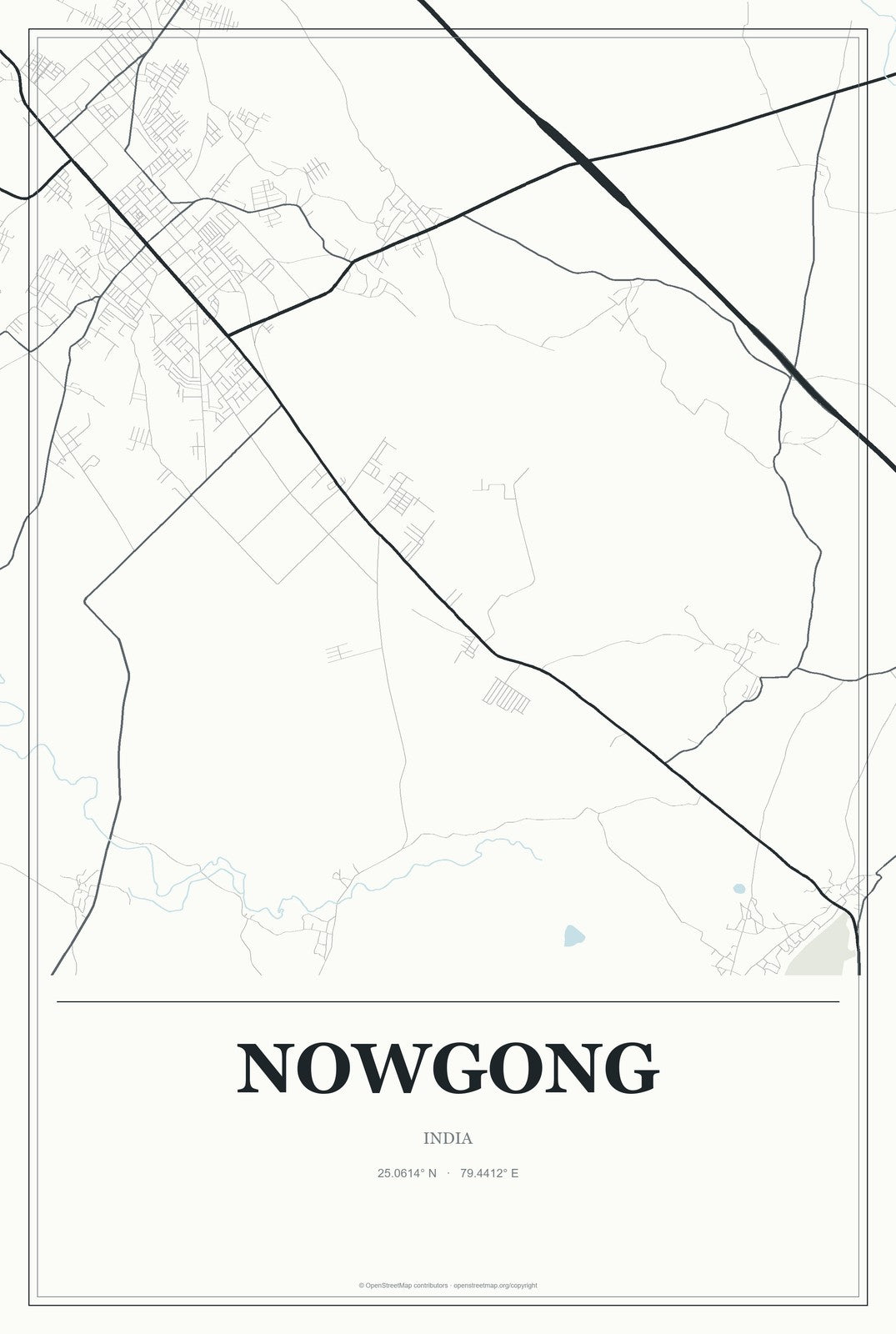 Nowgong, India City Map Aluminum Sign in Gallery Air style
