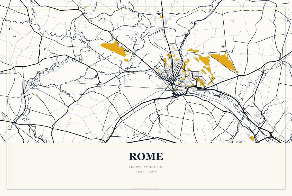 Rome, New York City Map Aluminum Sign in Citrine Modern style