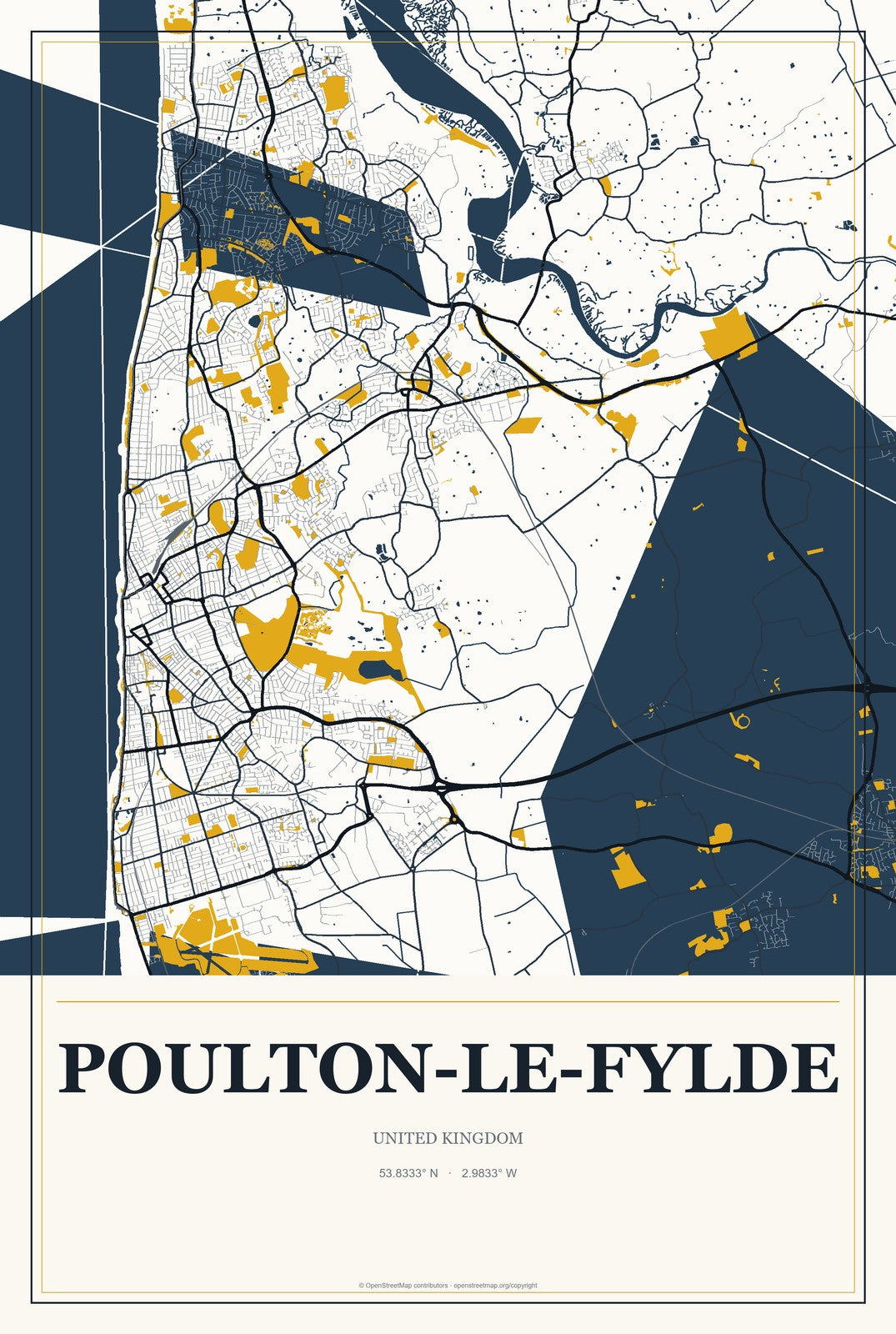 Poulton-le-Fylde, United Kingdom City Map Aluminum Sign in Citrine Modern style