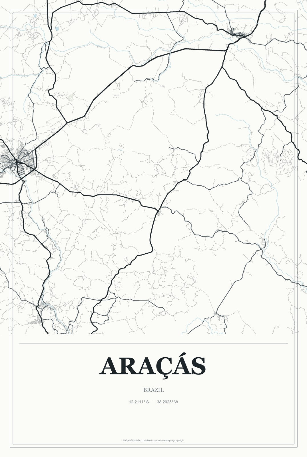 Araçás, Brazil City Map Aluminum Sign in Gallery Air style
