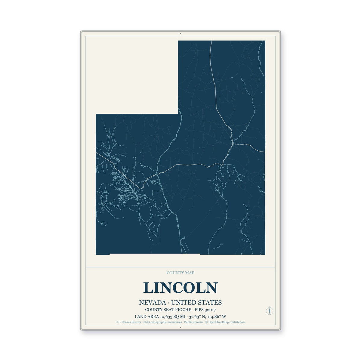 Lincoln County, Nevada Map Aluminum Sign in Coastal Cutout style