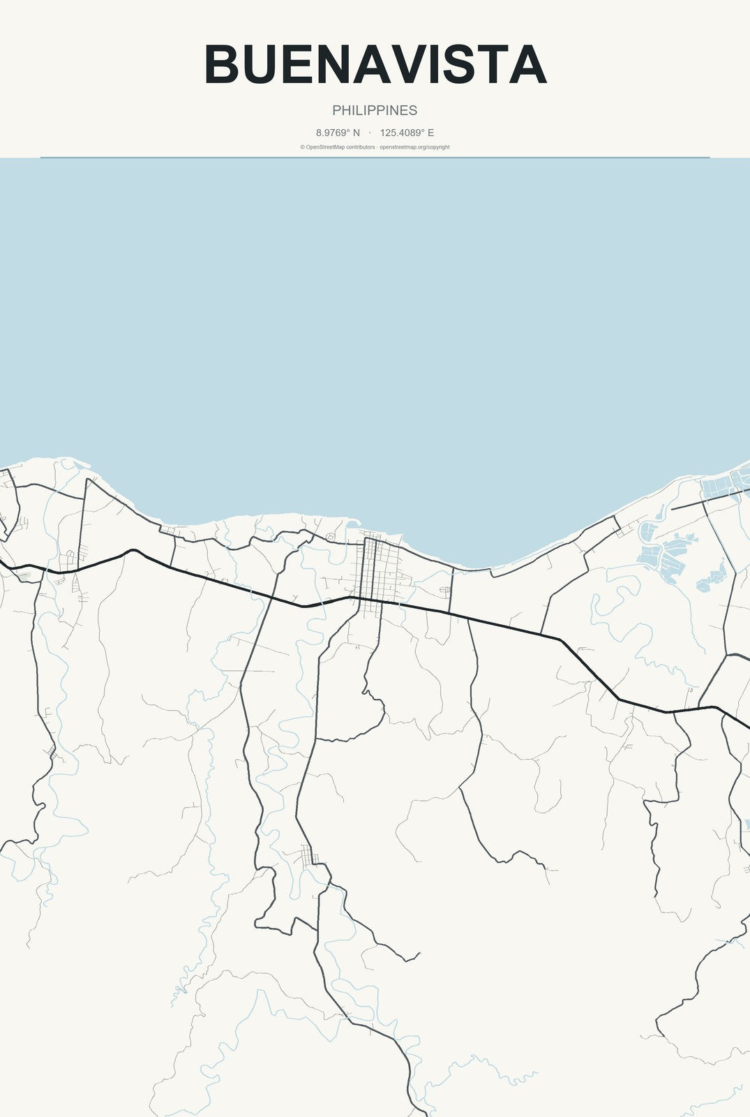 Buenavista, Philippines City Map Aluminum Sign in Headline Atlas style