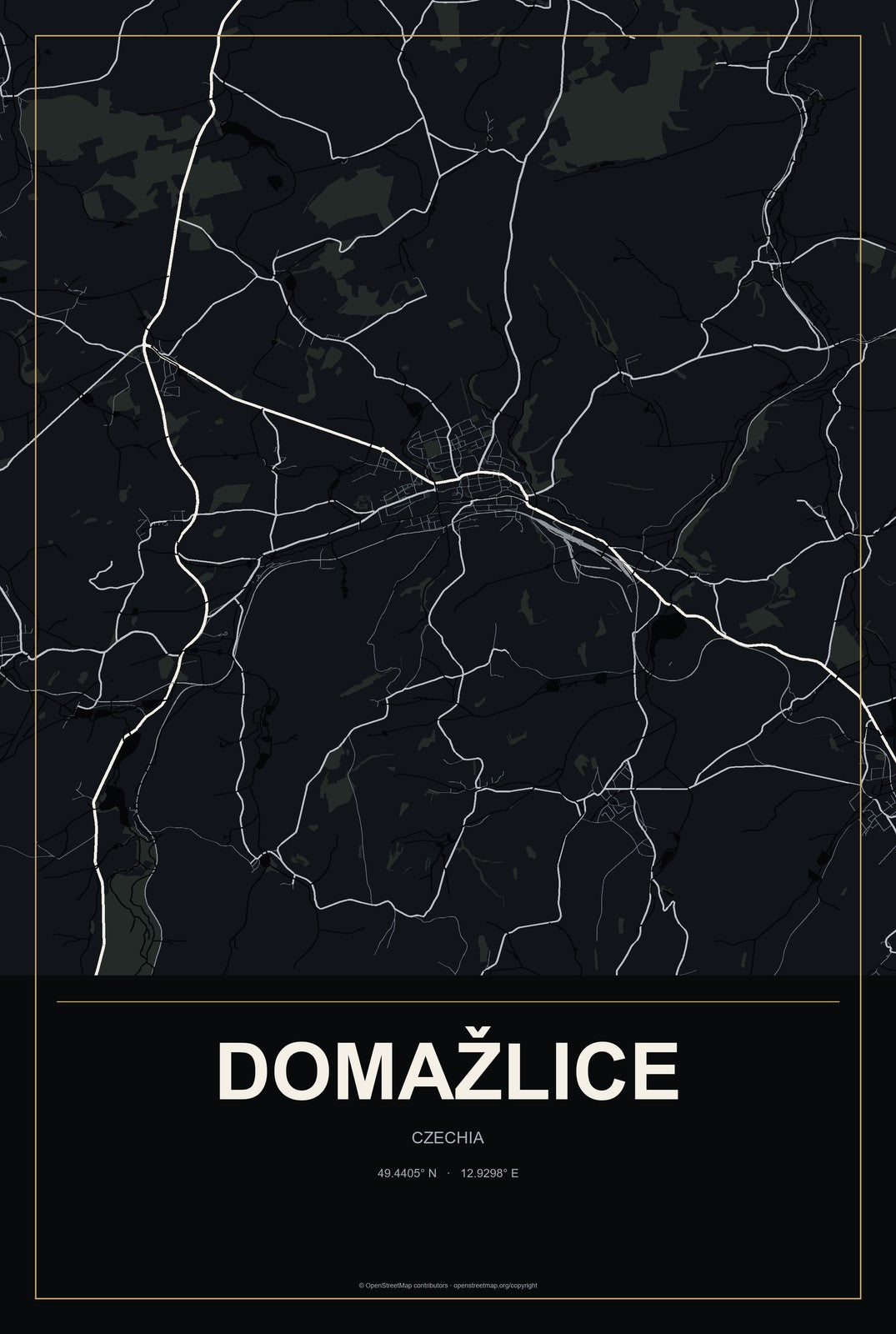 Domažlice, Czechia City Map Aluminum Sign in Metropolitan Noir style