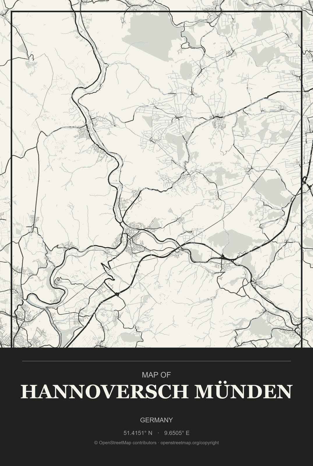 Hannoversch Münden, Germany City Map Aluminum Sign in Museum Plaque style
