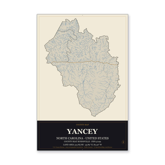 Yancey County, North Carolina Map Aluminum Sign in Museum Plaque style