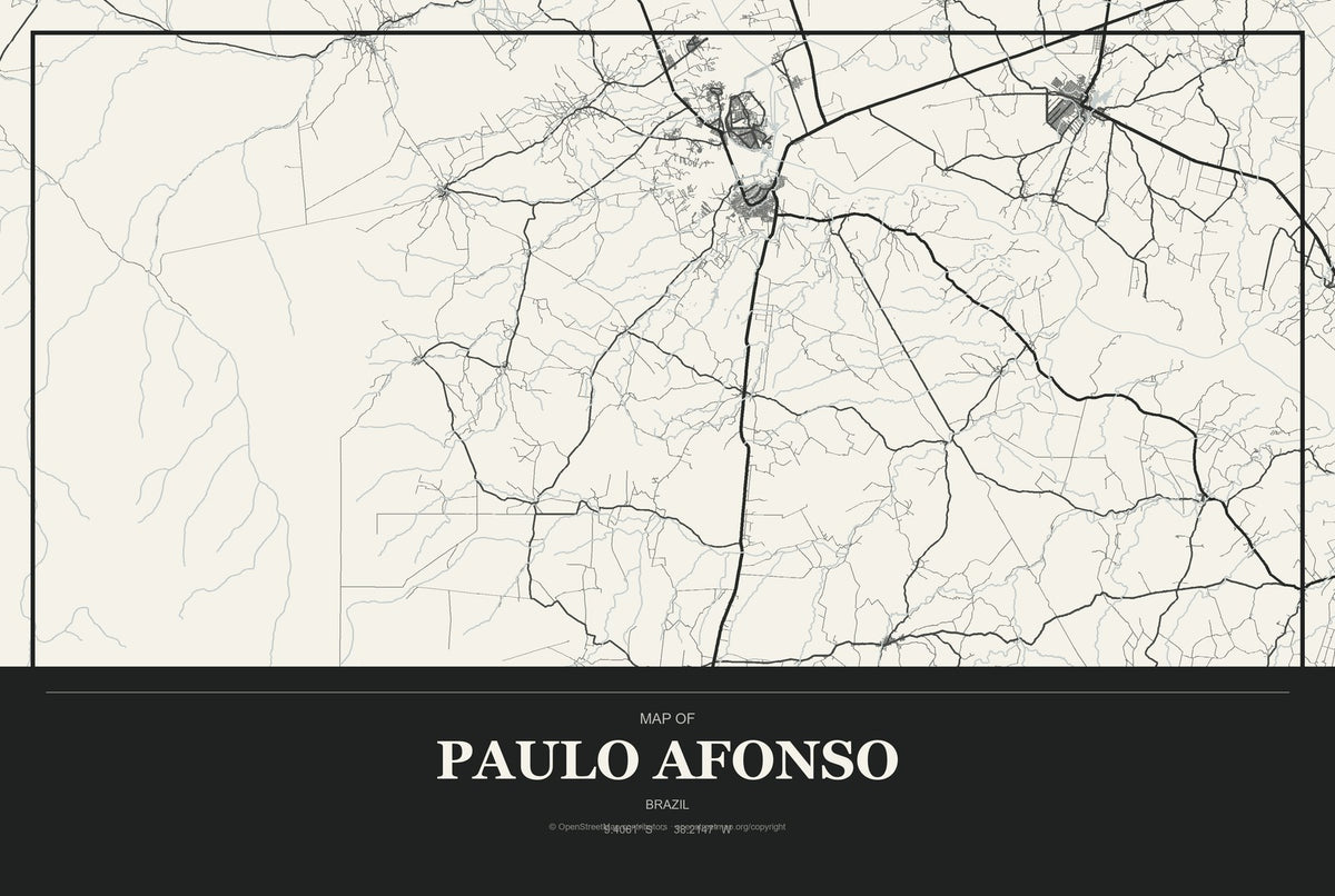 Paulo Afonso, Brazil City Map Aluminum Sign in Museum Plaque style