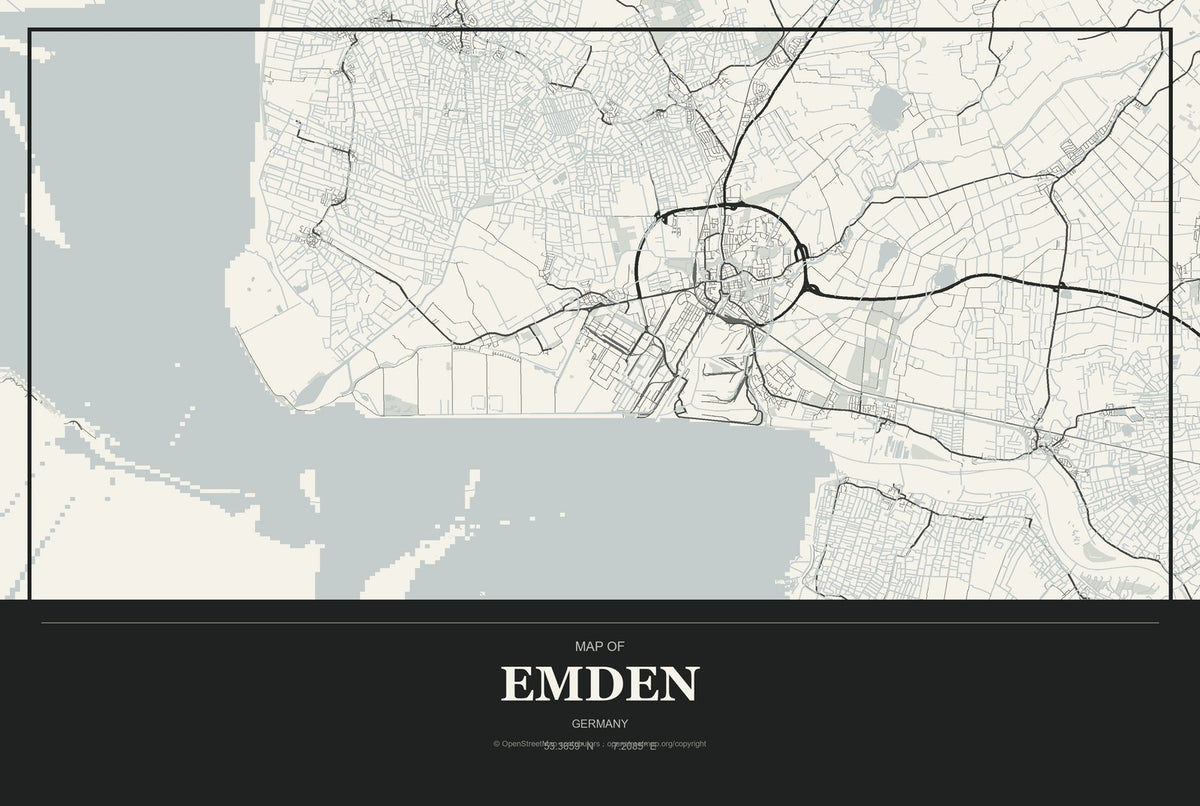 Emden, Germany City Map Aluminum Sign in Museum Plaque style
