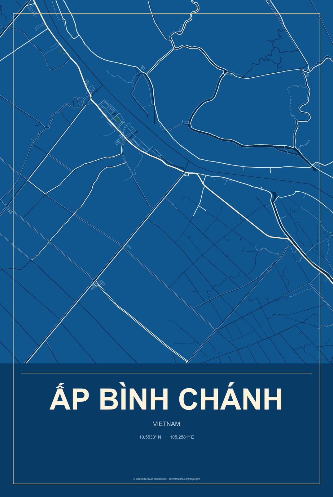 Ấp Bình Chánh, Vietnam City Map Aluminum Sign in Harbor Cobalt style