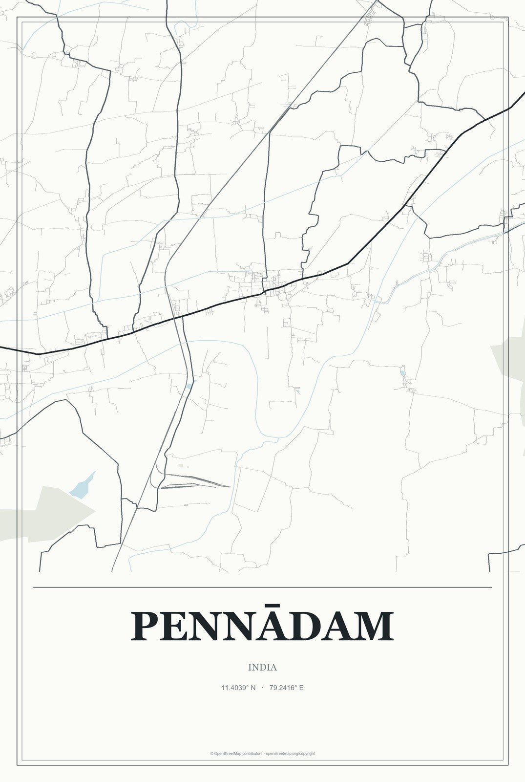 Pennādam, India City Map Aluminum Sign in Gallery Air style