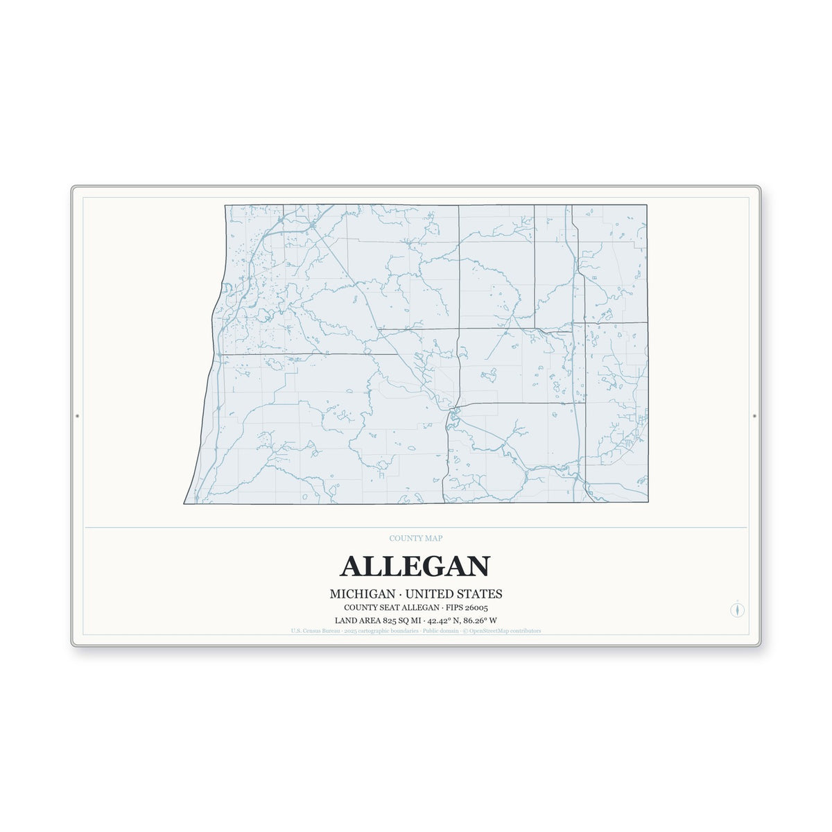 Allegan County, Michigan Map Aluminum Sign in Gallery Air style