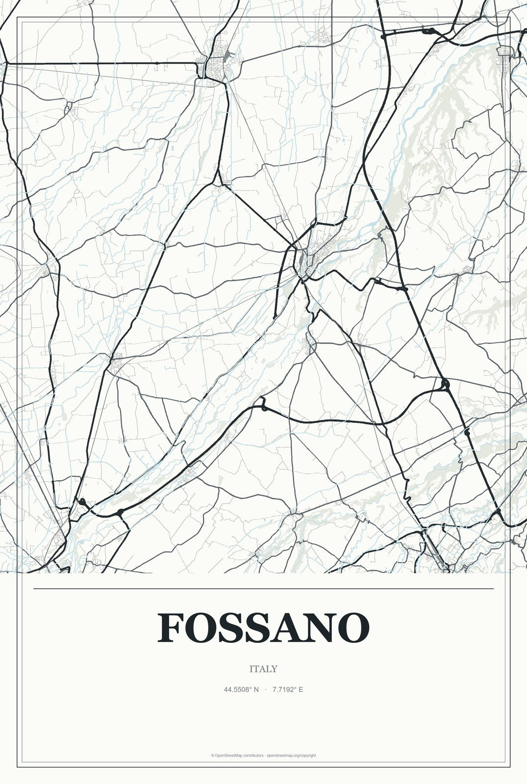 Fossano, Italy City Map Aluminum Sign in Gallery Air style