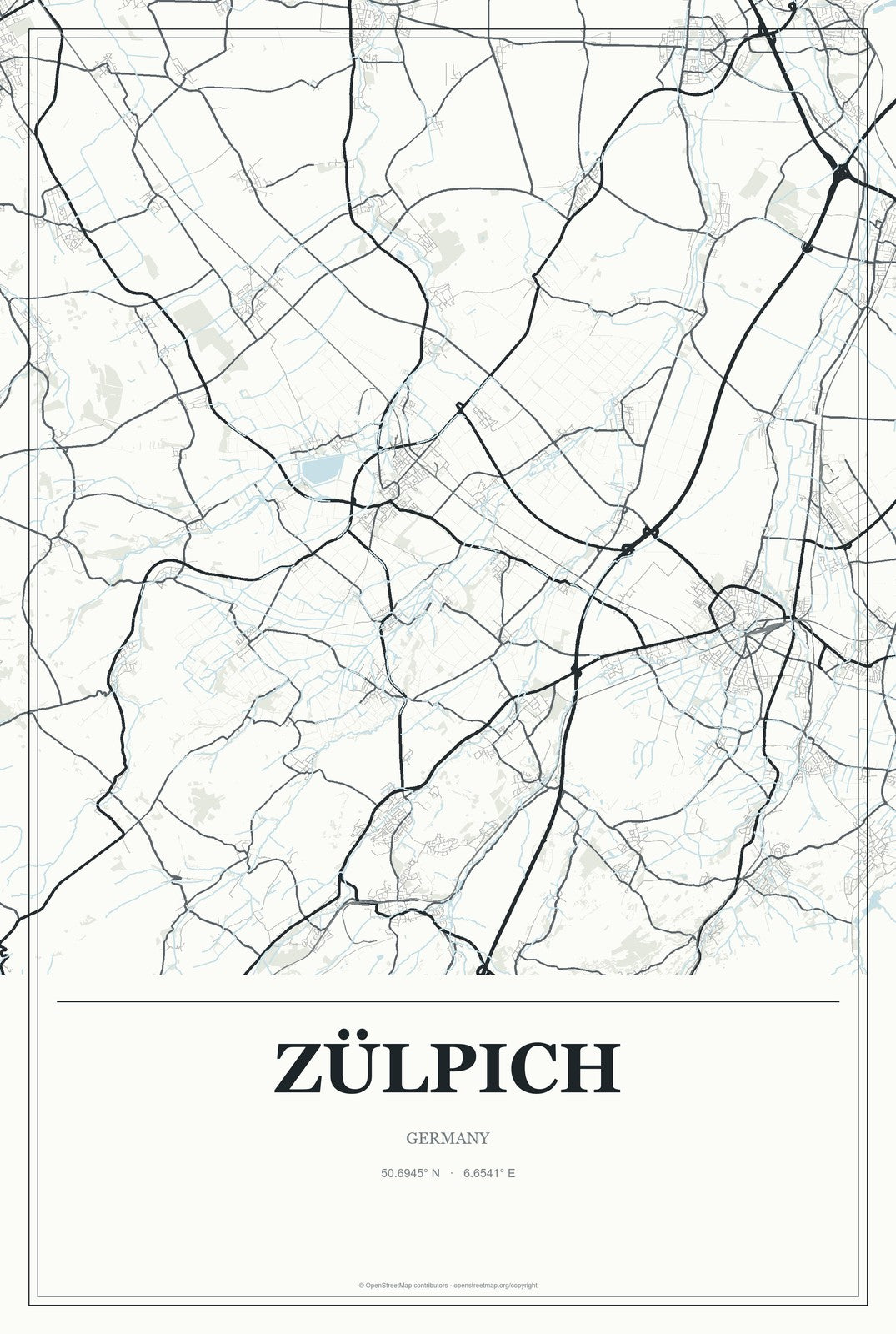 Zülpich, Germany City Map Aluminum Sign in Gallery Air style