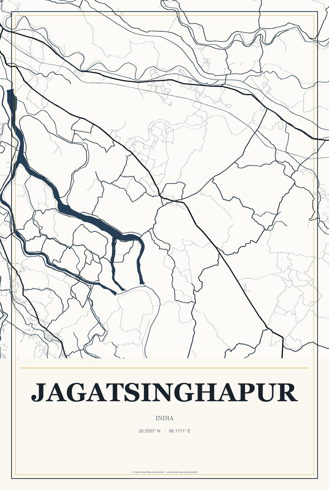 Jagatsinghapur, India City Map Aluminum Sign in Citrine Modern style