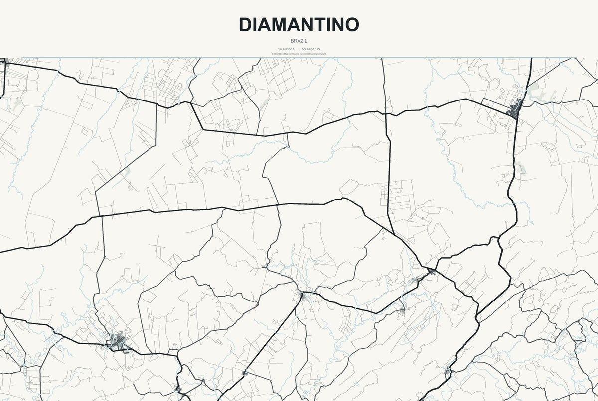Diamantino, Brazil City Map Aluminum Sign in Headline Atlas style