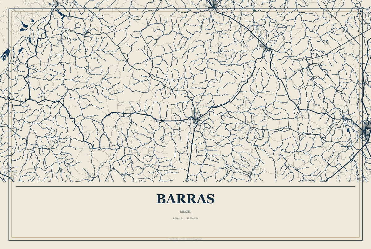 Barras, Brazil City Map Aluminum Sign in Coastal Cutout style