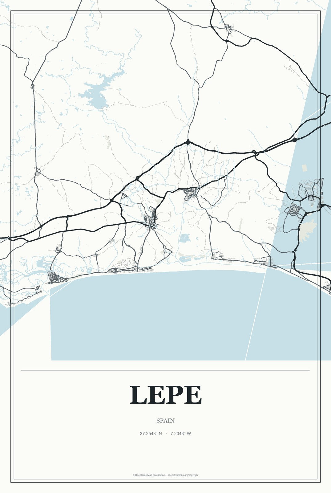 Lepe, Spain City Map Aluminum Sign in Gallery Air style