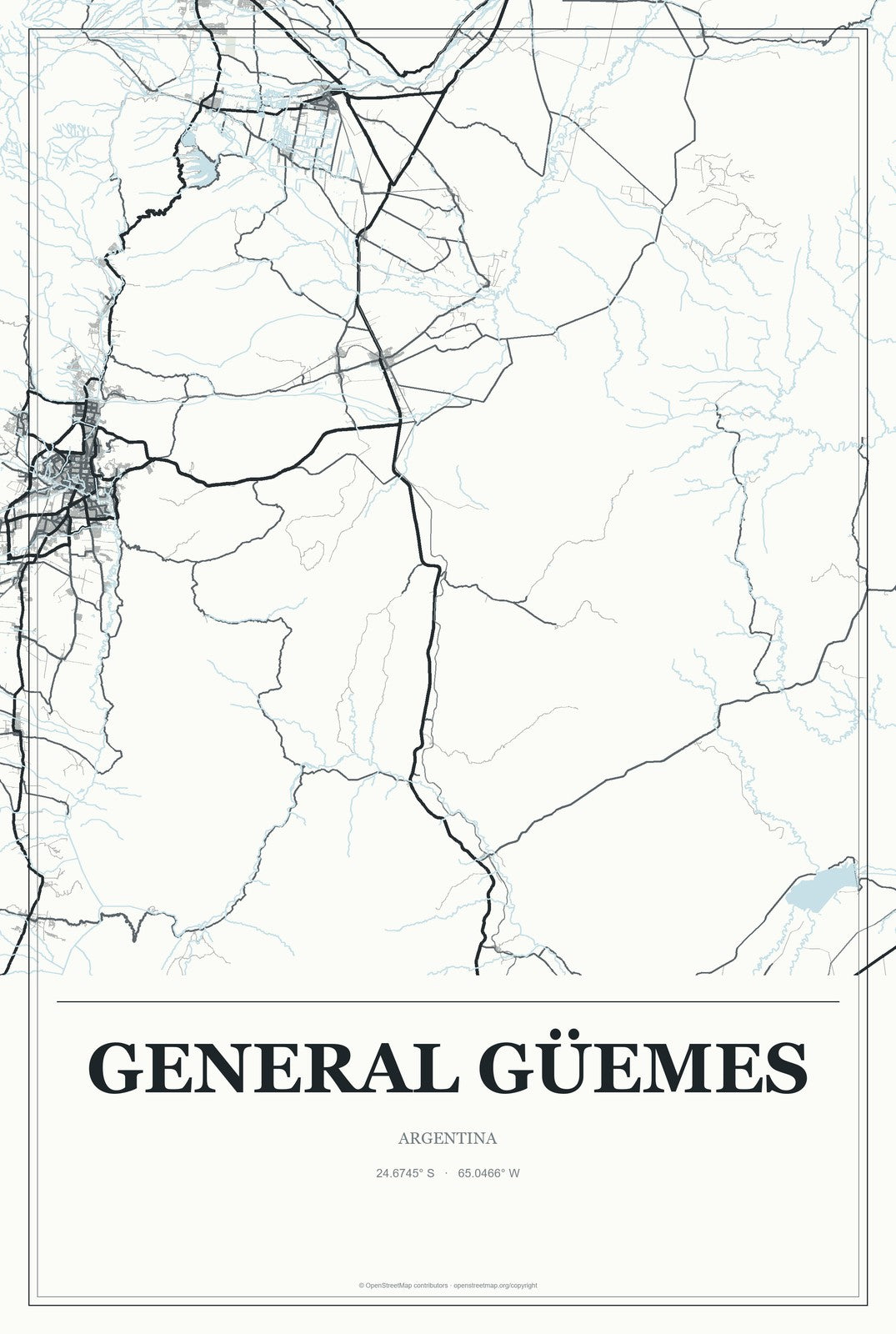 General Güemes, Argentina City Map Aluminum Sign in Gallery Air style
