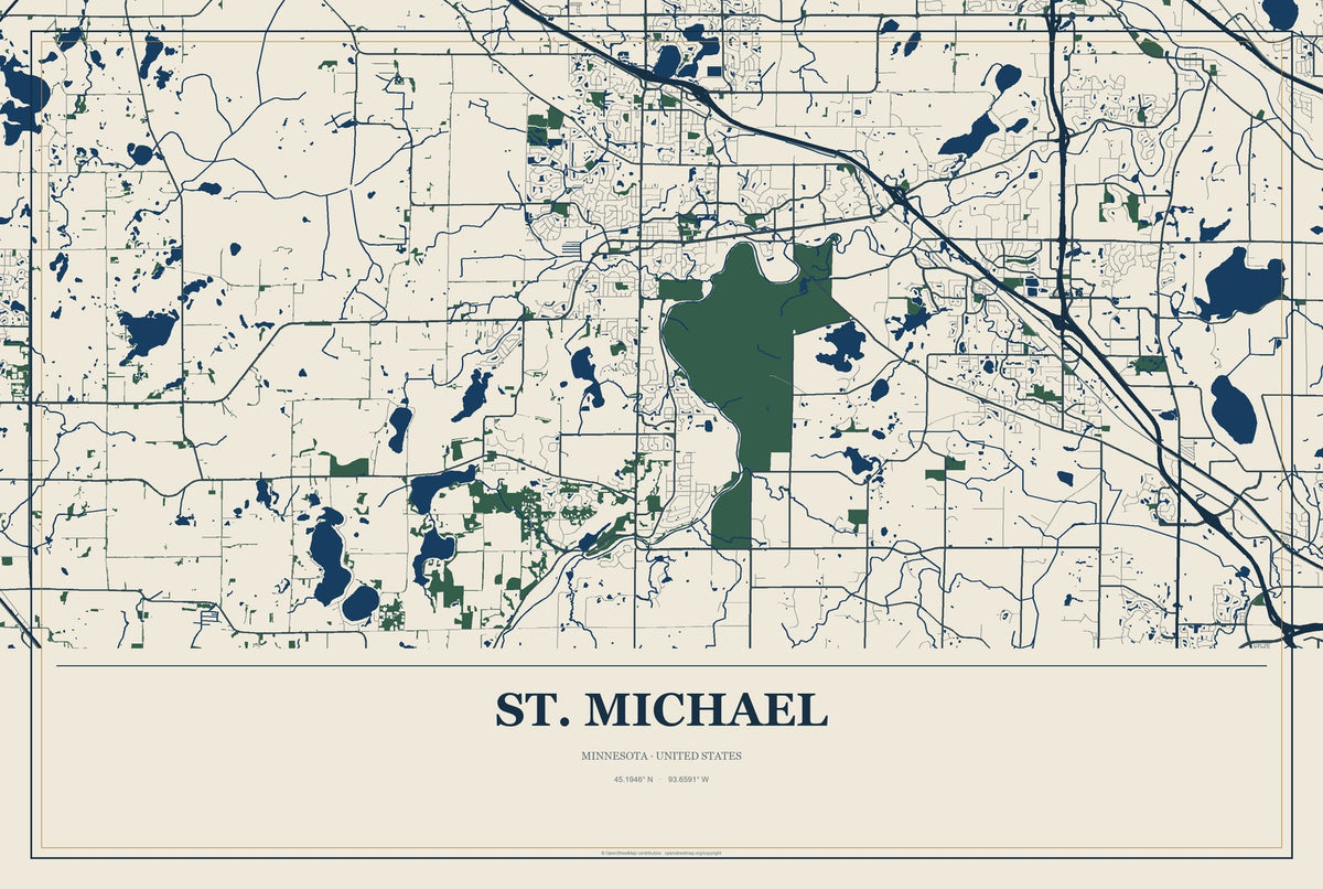 St. Michael, Minnesota City Map Aluminum Sign in Coastal Cutout style