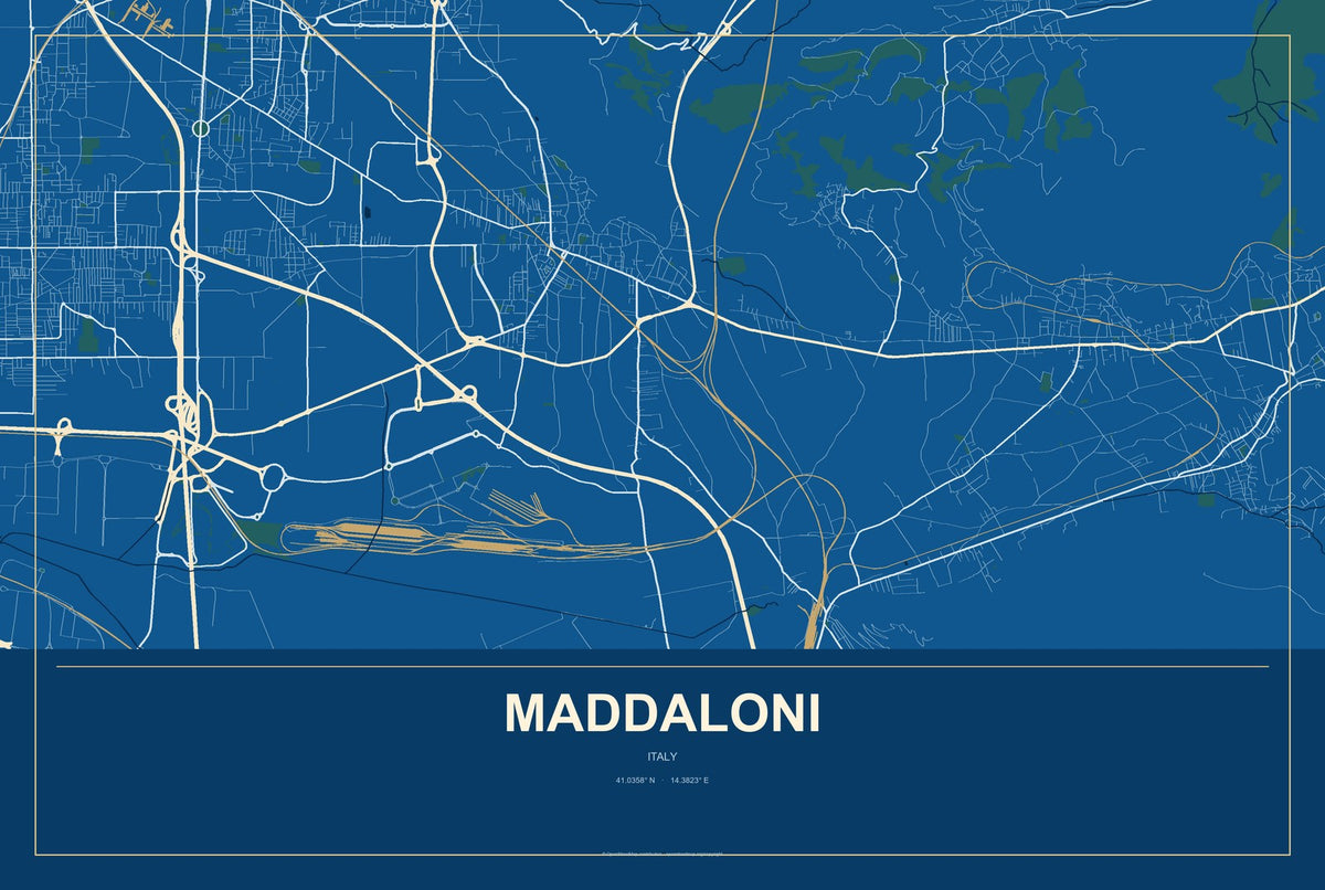 Maddaloni, Italy City Map Aluminum Sign in Harbor Cobalt style