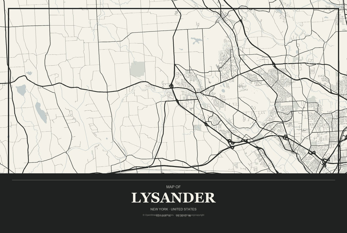 Lysander, New York City Map Aluminum Sign in Museum Plaque style