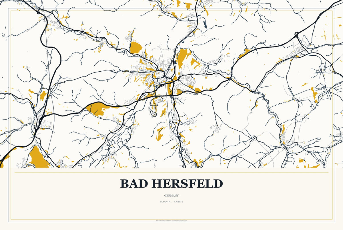 Bad Hersfeld, Germany City Map Aluminum Sign in Citrine Modern style