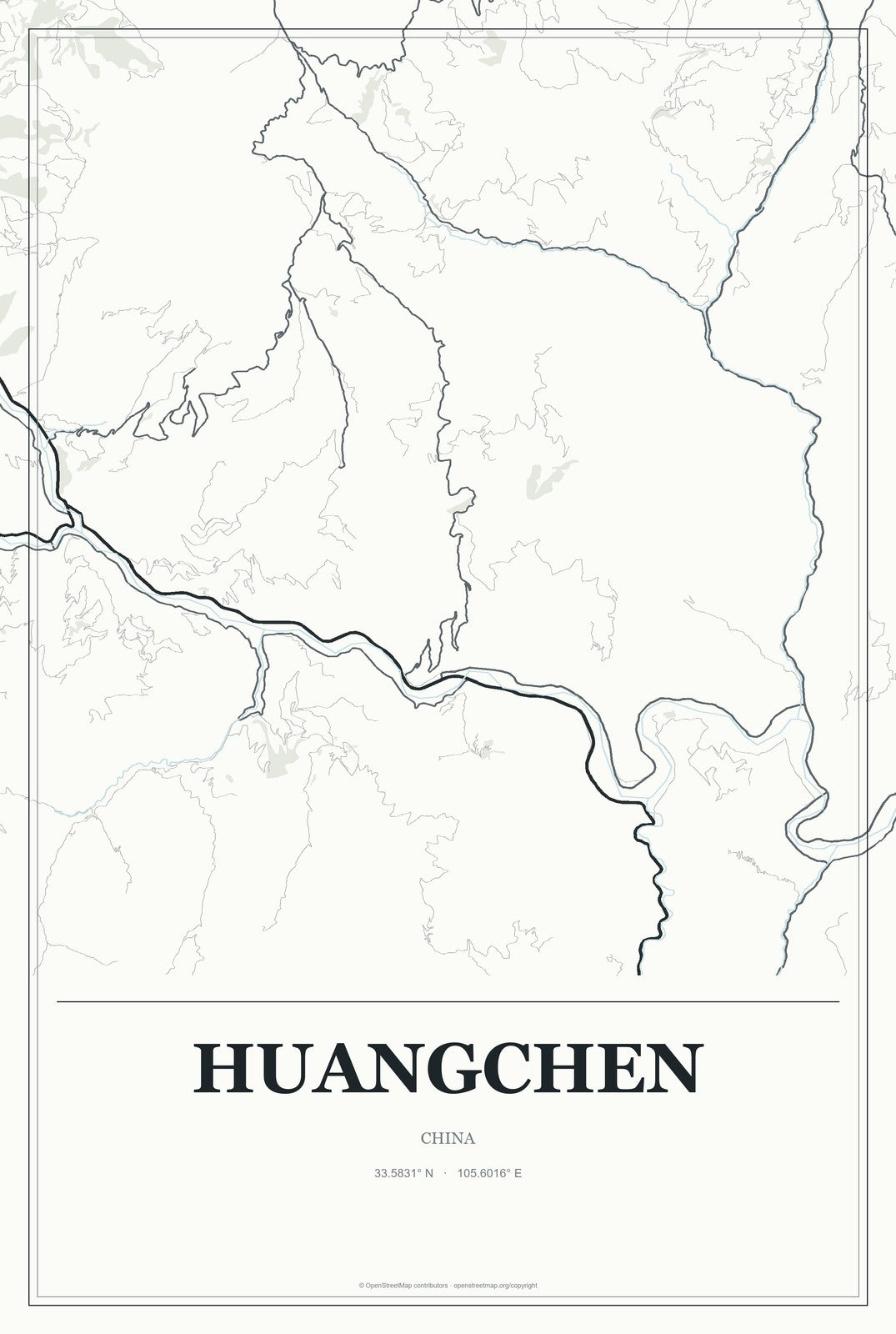 Huangchen, China City Map Aluminum Sign in Gallery Air style