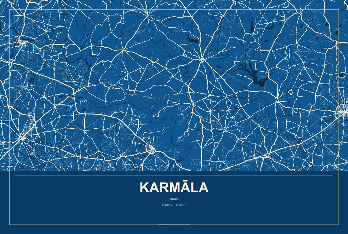 Karmāla, India City Map Aluminum Sign in Harbor Cobalt style
