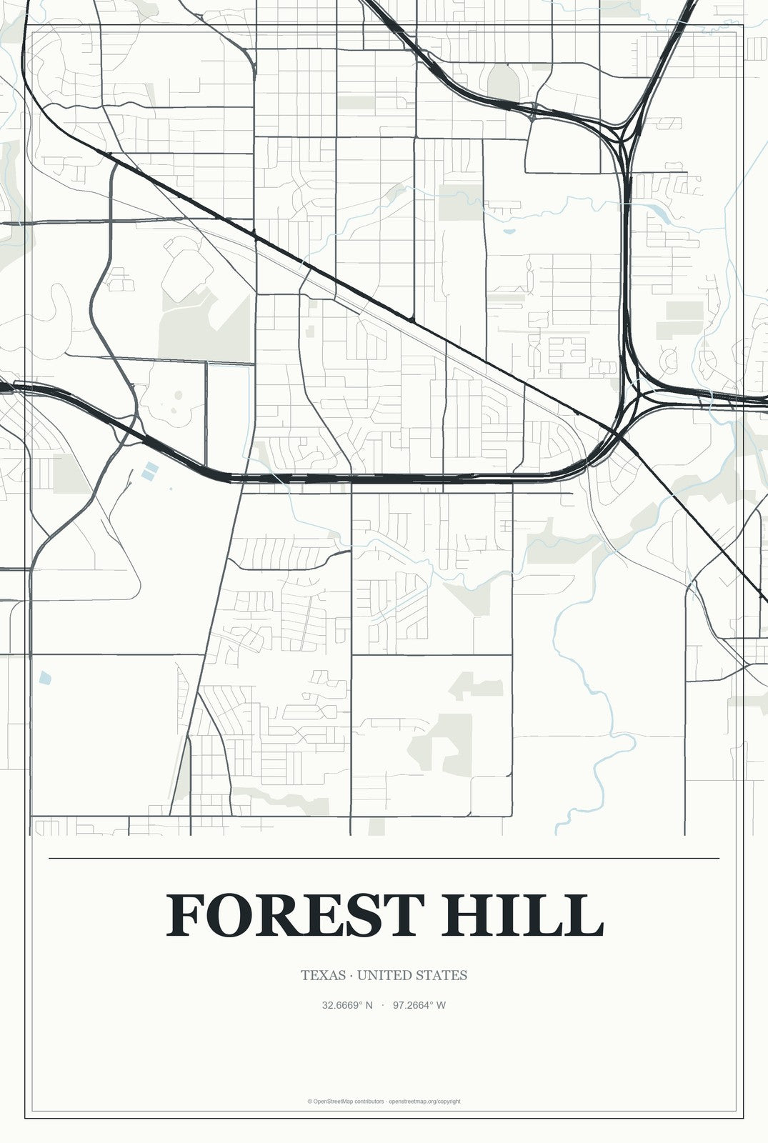 Forest Hill, Texas City Map Aluminum Sign in Gallery Air style