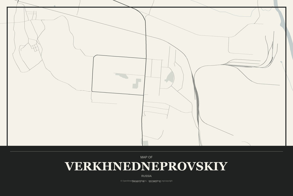 Verkhnedneprovskiy, Russia City Map Aluminum Sign in Museum Plaque style