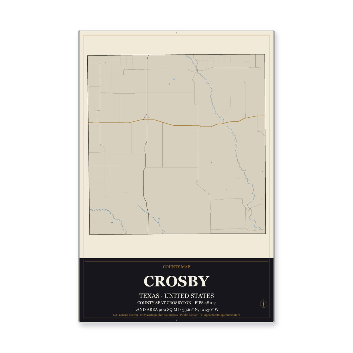 Crosby County, Texas Map Aluminum Sign in Museum Plaque style