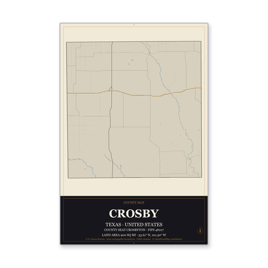 Crosby County, Texas Map Aluminum Sign in Museum Plaque style