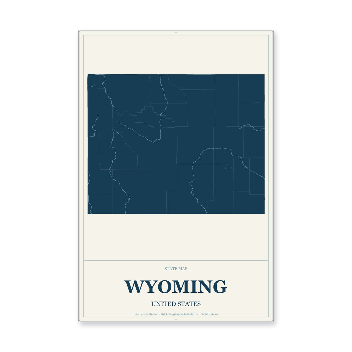 Wyoming state map aluminum sign in Coastal Cutout style