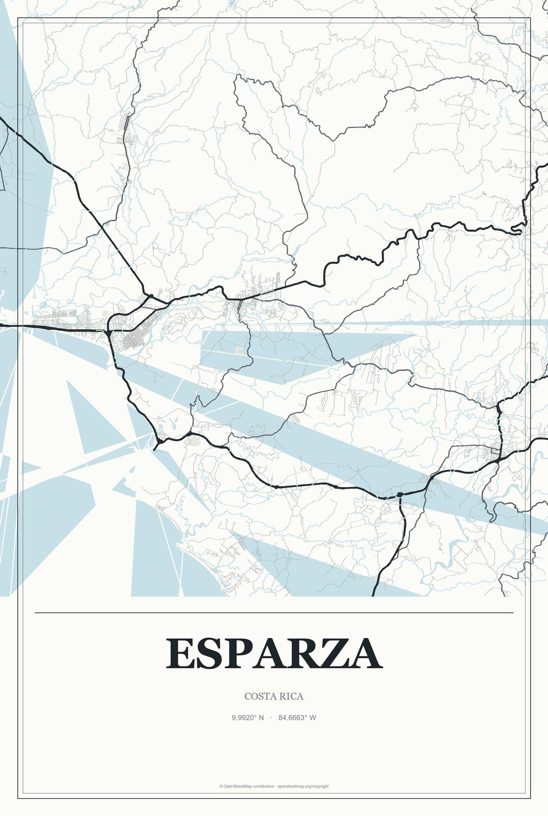 Esparza, Costa Rica City Map Aluminum Sign in Gallery Air style