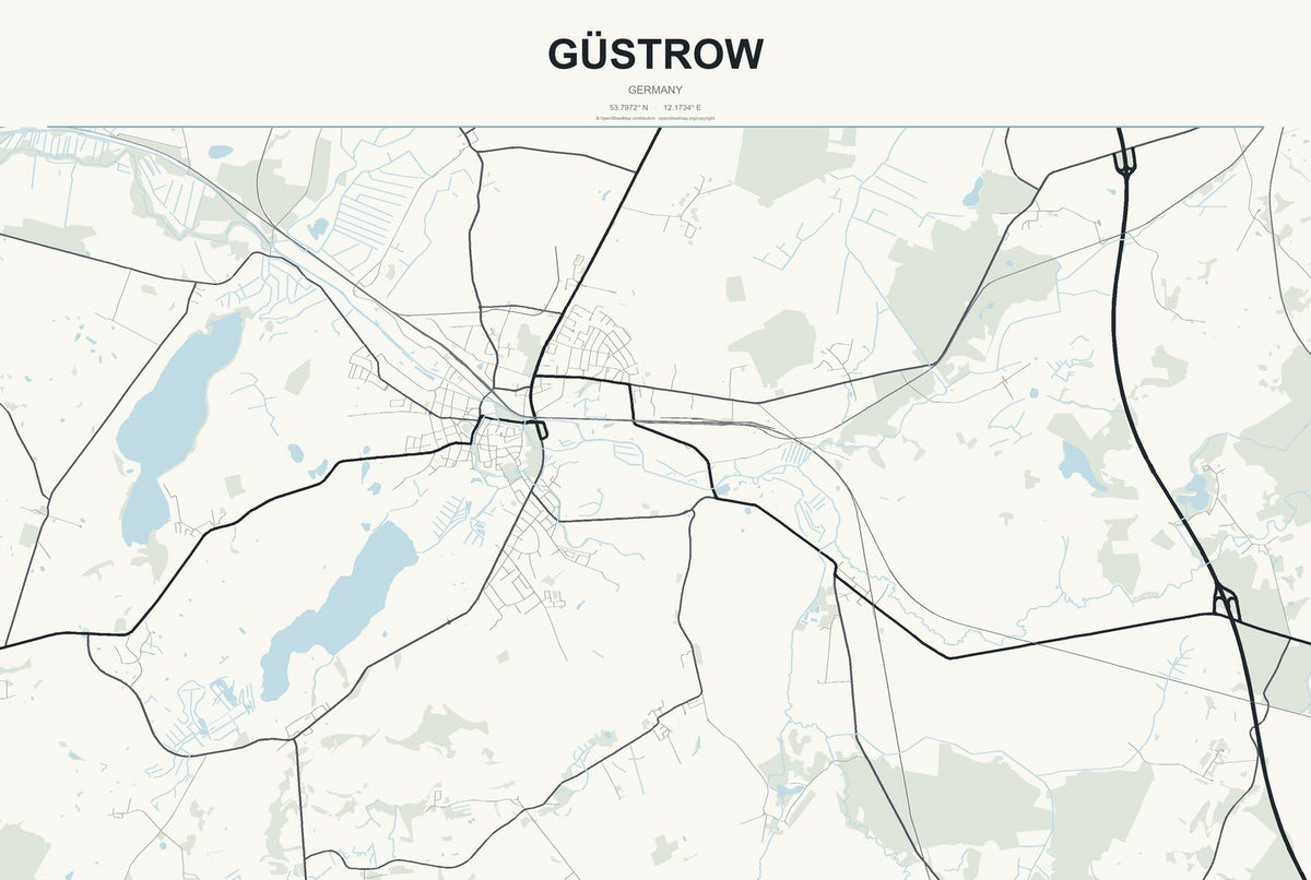 Güstrow, Germany City Map Aluminum Sign in Headline Atlas style